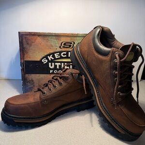 Skechers Men's Mariner Brown Leather Lace-Up Work Utility Boots